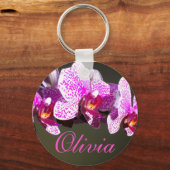 ピンクの蘭の熱帯フローラ書道 キーホルダー (正面)