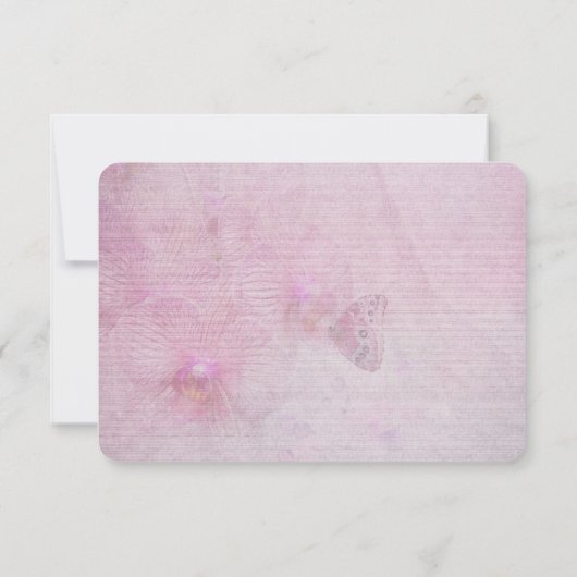 ピンクの蘭の結婚式の出欠確認 招待状 (裏面)