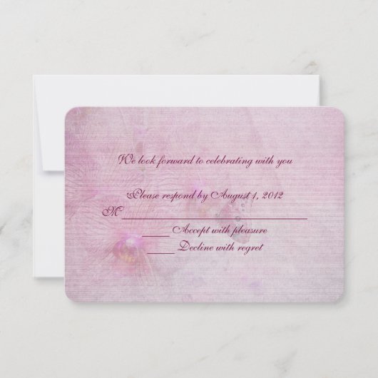 ピンクの蘭の結婚式の出欠確認 招待状 (正面)