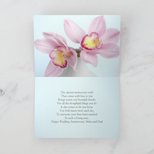 ピンクの蘭の結婚記念日のお母さんおよびパパカード シーズンカード (内部)