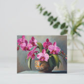 ピンクの蘭の花が咲く植物  ポストカード (スタンド正面)