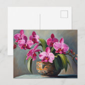 ピンクの蘭の花が咲く植物  ポストカード (正面/裏面)