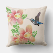 ピンクの蘭の花とハミングバードのアイボリー クッション (裏面)