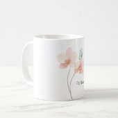 ピンクの蘭の花とミントグリーンの蝶 コーヒーマグカップ (正面左)