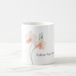 ピンクの蘭の花とミントグリーンの蝶 コーヒーマグカップ