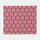 ピンクの蘭の花のアート柄 フリースブランケット (正面(横))