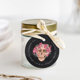 ピンクの蘭の花のドクロ ハロウィン ブライダルシャワー フェイバータグ