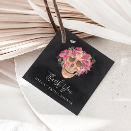 ピンクの蘭の花のドクロ ハロウィーンブライダルシャワー フェイバータグ