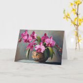 ピンクの蘭の花の植物 カード (黄色い花)