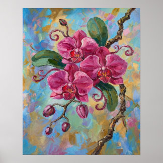 ピンクの蘭の花の絵 ポスター