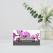 ピンクの蘭の花は灰色エレガントの長方形を咲かせる 名刺 (スタンド正面)