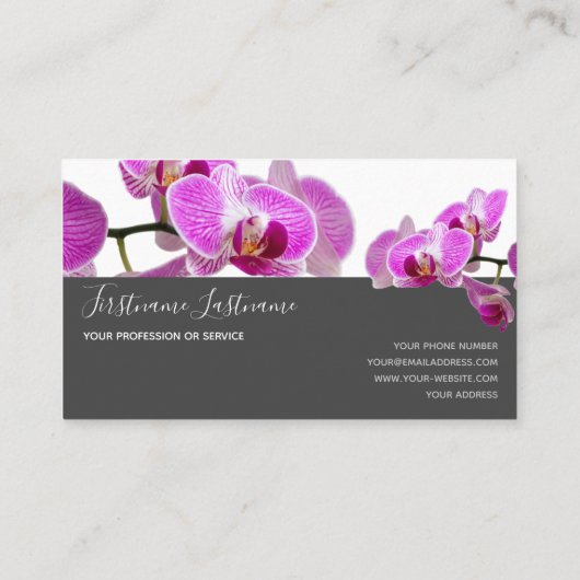 ピンクの蘭の花は灰色エレガントの長方形を咲かせる 名刺 (裏面)