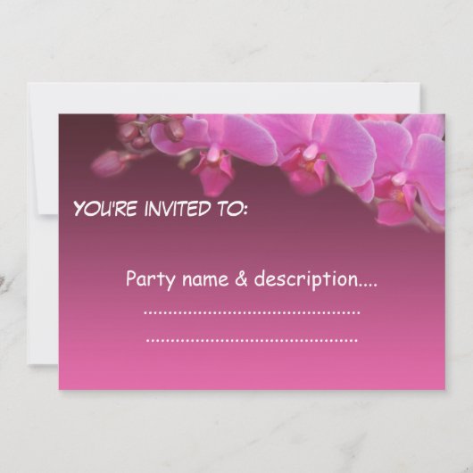 ピンクの蘭の花パーティの招待状 招待状 (正面)