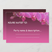ピンクの蘭の花パーティの招待状 招待状 (正面/裏面)