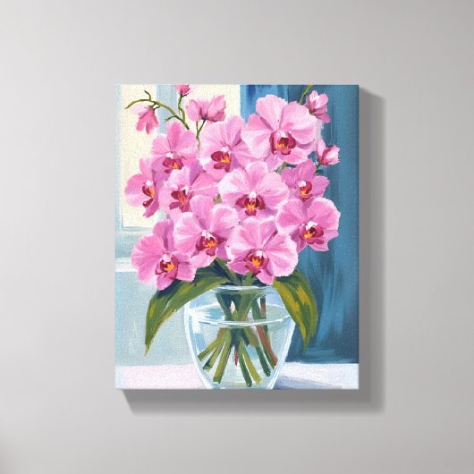 ピンクの蘭の花束の水彩画 キャンバスプリント (正面)