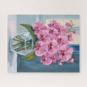 ピンクの蘭の花束の水彩画 ジグソーパズル (横)