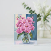 ピンクの蘭の花束の水彩画 ポストカード (スタンド正面)