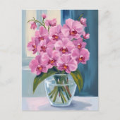 ピンクの蘭の花束の水彩画 ポストカード (正面)