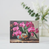 ピンクの蘭の花植物 ポストカード (スタンド正面)