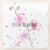 ピンクの蘭の花 ガラスコースター (正面)