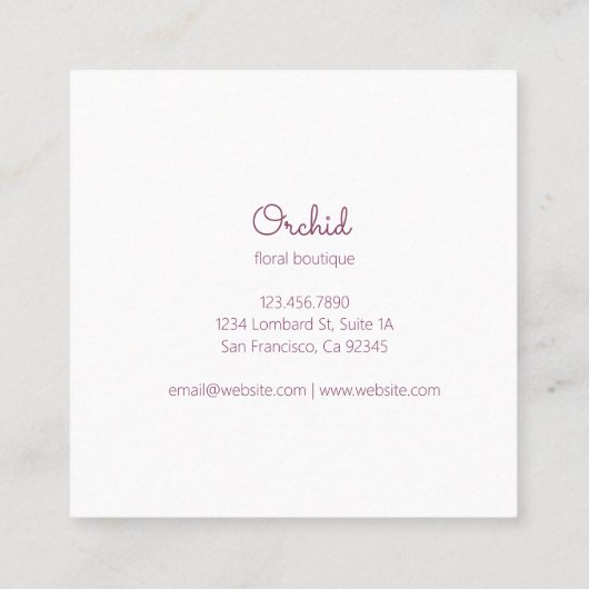 ピンクの蘭の花 スクエア名刺 (裏面)