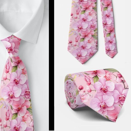 ピンクの蘭の花 ネクタイ