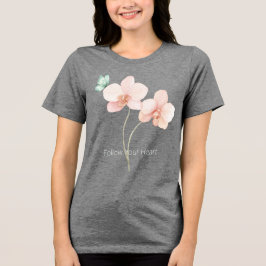 ピンクの蘭の花 ミントグリーンの蝶 トライブレンドＴシャツ