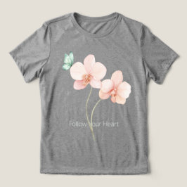 ピンクの蘭の花 ミントグリーンの蝶 トライブレンドＴシャツ