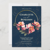 ピンクの蘭の花 |丸枠 | 結婚s 招待状 (正面)