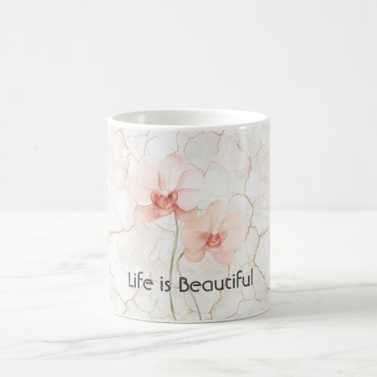 ピンクの蘭の花 命は美しい コーヒーマグカップ (中央)