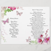 ピンクの蘭の蝶の葬儀プログラムフライヤー チラシ (裏面)