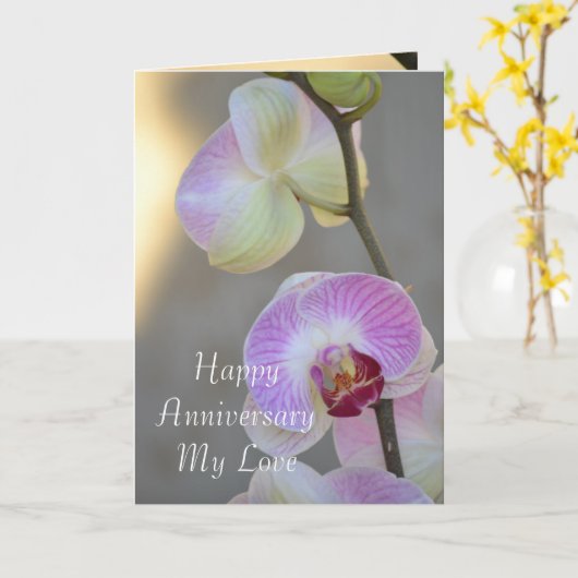 ピンクの蘭の表現 アニバーサリーカード カード (黄色い花)