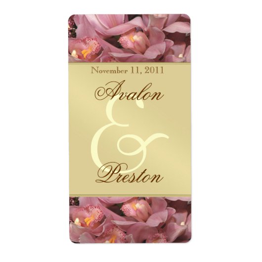 ピンクの蘭の金ゴールド結婚ワインズラベル ラベル (正面)