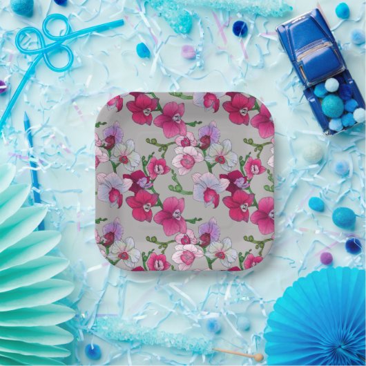 ピンクの蘭の開花 ペーパープレート (パーティー)