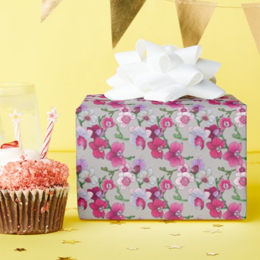 ピンクの蘭の開花 ラッピングペーパー (誕生日パーティー)