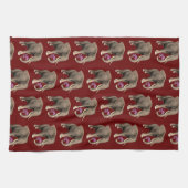 ピンクの蘭を持つ象 キッチンタオル (横)