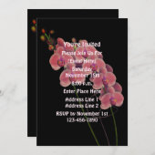 ピンクの蘭オンブラックフローラパーティー 招待状 (正面/裏面)