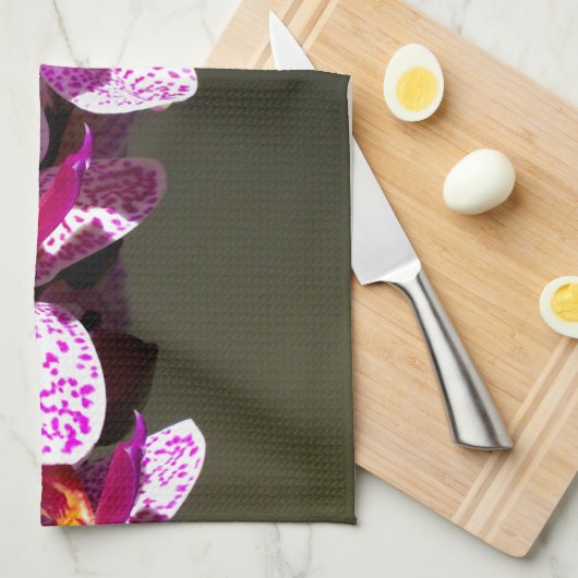 ピンクの蘭 キッチンタオル (四つ折り)