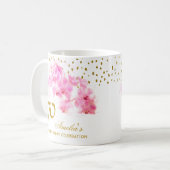 ピンクの蘭 水彩 金のラメ 70歳の誕生日 コーヒーマグカップ (正面左)