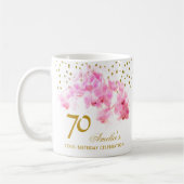 ピンクの蘭 水彩 金のラメ 70歳の誕生日 コーヒーマグカップ (左)