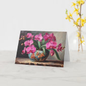 ピンクの蘭 花 植物 静物画 カード (黄色い花)