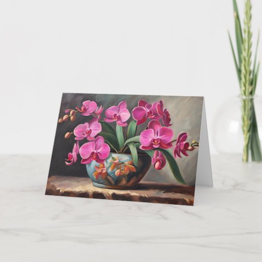 ピンクの蘭 花 植物 静物画 カード (正面)