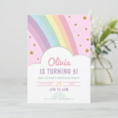 ピンクの虹と星の子供の誕生日パーティー 招待状 (スタンド正面)