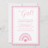 ピンクの虹と花赤ちゃんシャワー 招待状 (正面)