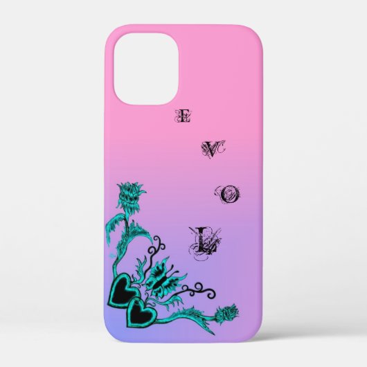 ピンクの虹に花と蝶のハート Case-Mate iPhoneケース (裏面)