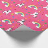 ピンクの虹のユニコーンのハートの星パターン ラッピングペーパー (角)