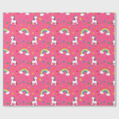 ピンクの虹のユニコーンのハートの星パターン ラッピングペーパー (フラット)