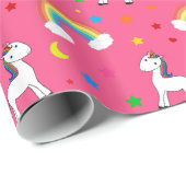 ピンクの虹のユニコーンのハートの星パターン ラッピングペーパー (ロールコーナー)