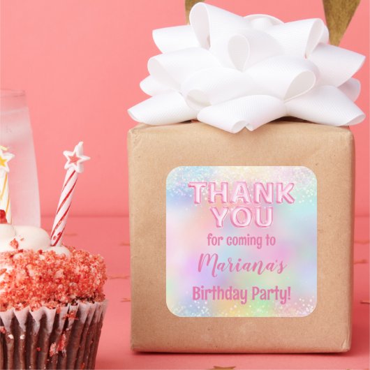ピンクの虹の誕生日パーティーファーバー スクエアシール (パーティー)