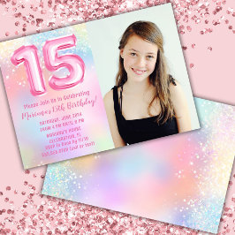 ピンクの虹の15歳の誕生日 招待状
